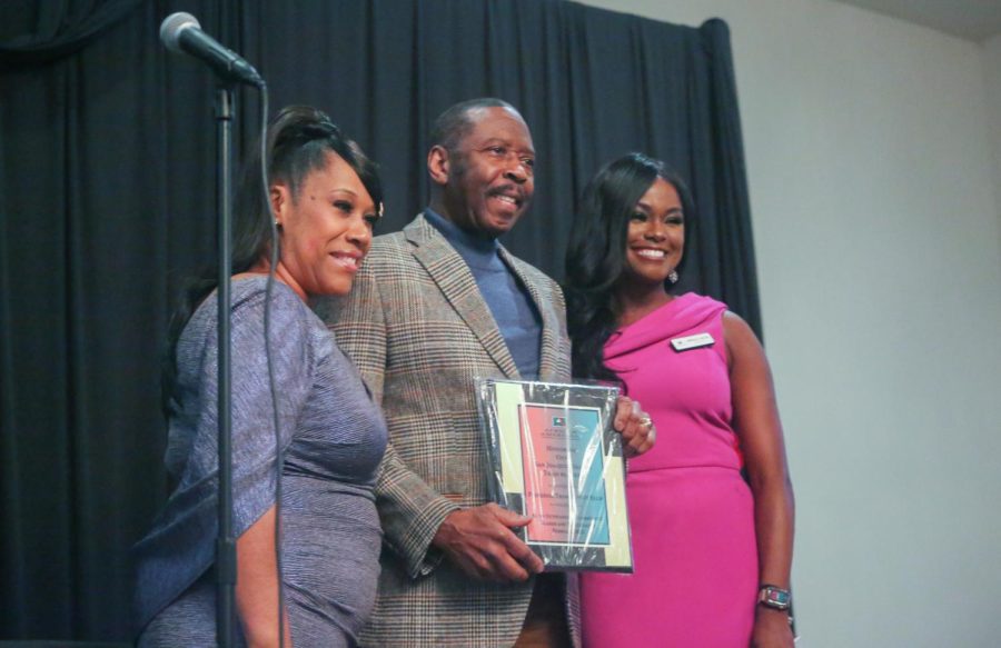 Thomas-Whit Ellis beside AAHCM board of directors Lynnette Brown (left), and Brittany Jacob (right). (Manuel Hernandez/ The Collegian)