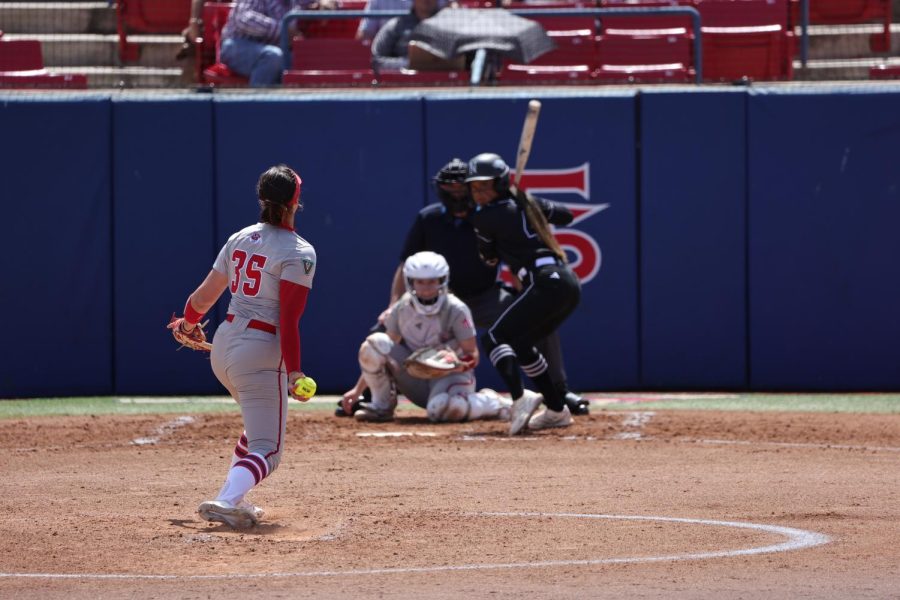 Shelbi Denman pitches for Fresno State against Nevada at Margie Wright Diamond.