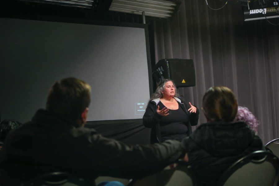Tamara Rubin speaks at a preview screening of her documentary MisLEAD hosted at CMAC studios on February 16, 2023. (Manuel Hernandez/The Collegian)