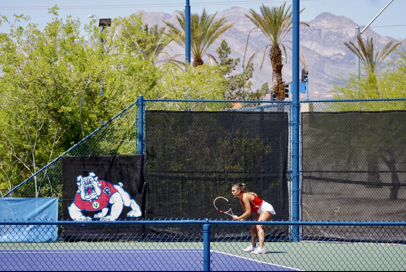 Bulldog Carlotta Nonnis Marzano waits for a hit in the Mountain West Championships at the Darling Tennis Center in Las Vegas. 