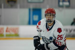 Defensemen Noah Wiley locks in on Santa Clara University as they make their way towards the goal at Gateway Ice Center, on Oct. 13.