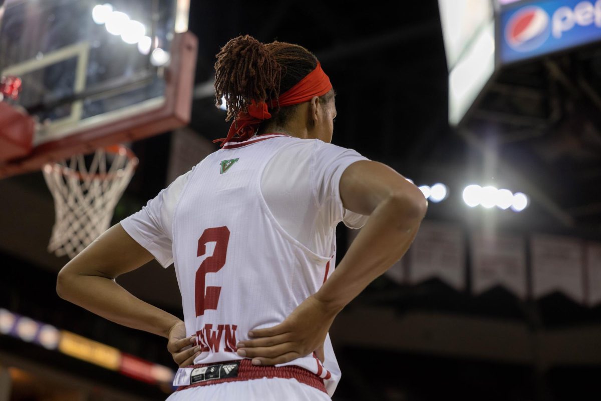 Fresno State basketball player Keely Brown looks down the court at the Save Mart Center on Nov. 21. 