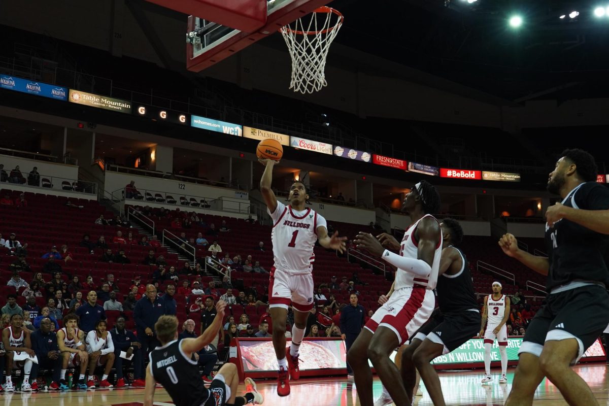 Fresno State freshman Isaac Taveras goes up for a layup against Idaho State University on at the Save Mart Center on Dec. 6.