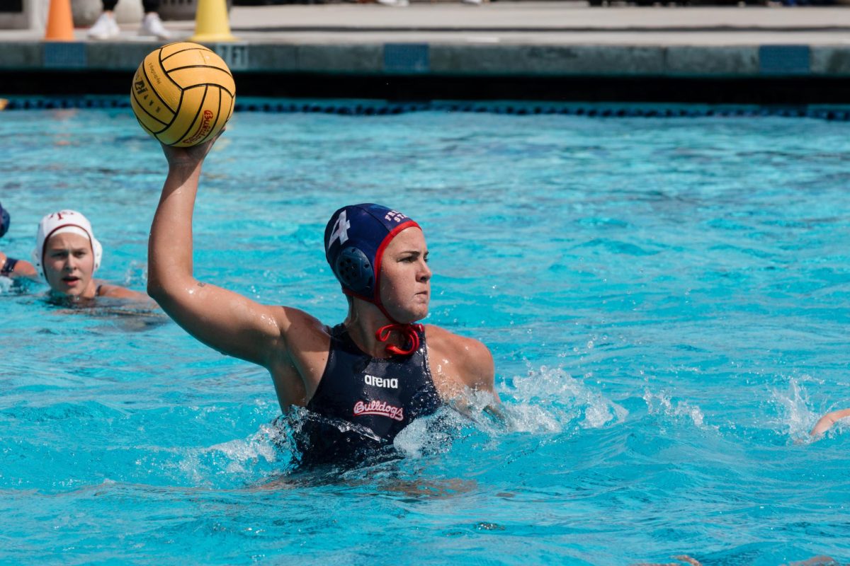 Utility player Brooke Ochoa looks to throw the ball at the Aquatics Center on March 18, 2023. 