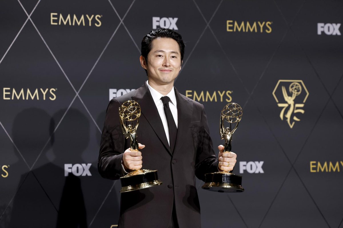 Steven Yeun, winner of Outstanding Lead Actor In A Limited Or Anthology Series Or Movie and Outstanding Limited Or Anthology Series for Beef, poses in the press room during the 75th Primetime Emmy Awards at Peacock Theater on Monday, Jan. 15, 2024, in Los Angeles. (Frazer Harrison/Getty Images/TNS)