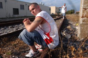 Miami-based rapper Pitbull (Armando Christian Perez) hangs out in the neighborhood he grew up in Miami, Florida, on February 5, 2003.