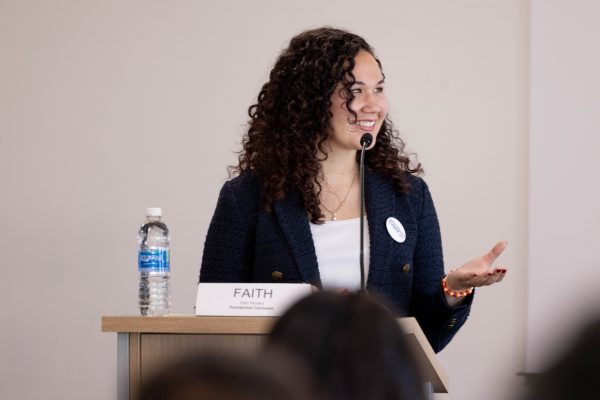 Faith Van Hoven at the ASI presidential debate on March 11. Van Hoven has won the election and she is the ASI president elect for the 2024-25 academic year.