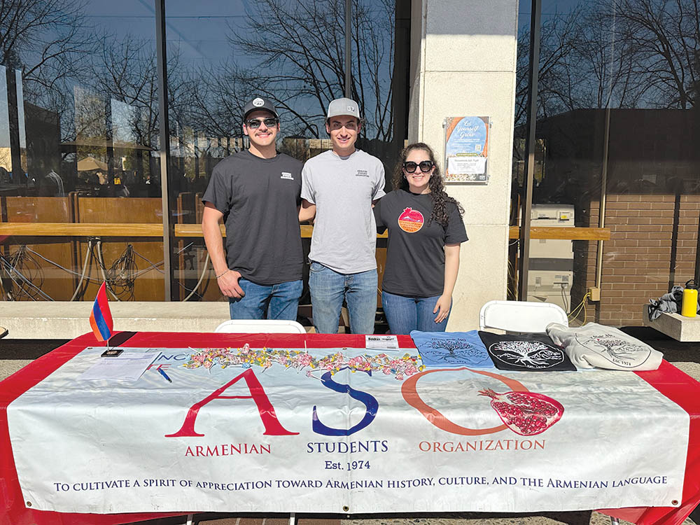 Left to right: ASO Vice-President Armand Karkazian, ASO President Alec Karayan, and ASO Secretary Careen Derkalousdian at the Fresno State Club Preview Day.