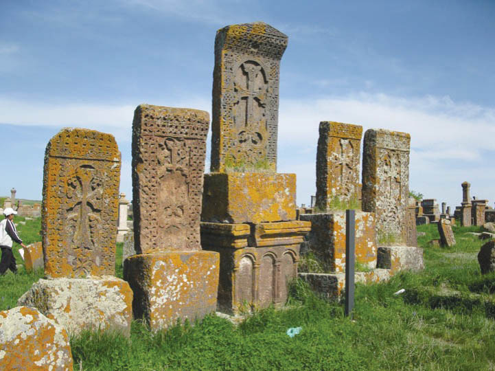 UHS students learned about the art of the khatchkar. The khatchkar collection at the Noraduz cemetery, near Lake Sevan.