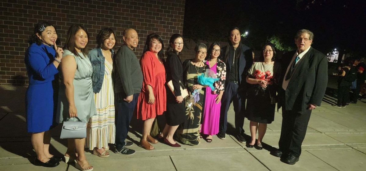 Family and friends with Dr. Katsuyo Howard (middle, holding flowers).
Photo provided by Brandon Xiong.