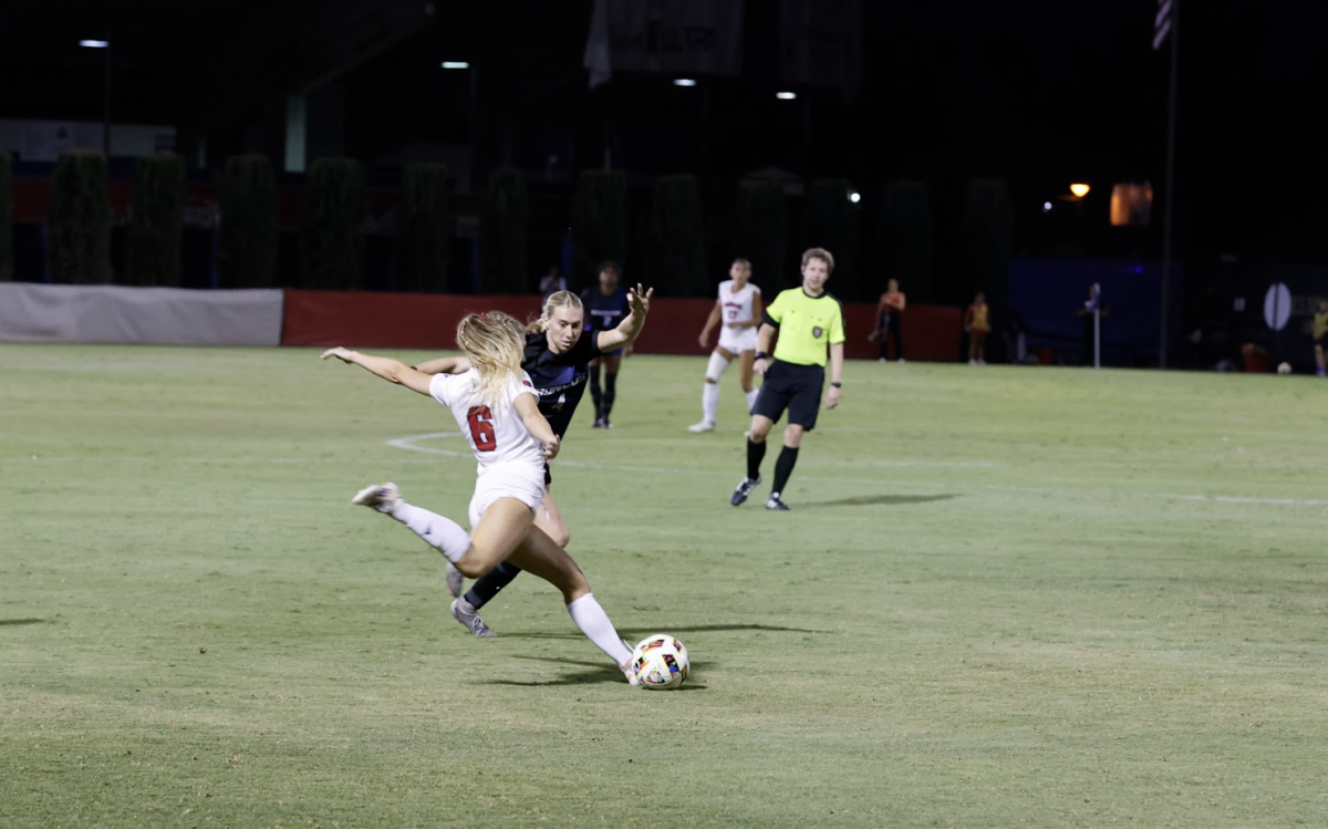 Bulldog Averee Campos pulls for a kick against the Broncos on Sept. 26, at the Bulldog Soccer Stadium.