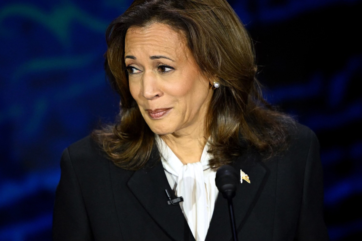 Vice President and Democratic presidential candidate Kamala Harris on stage during her first presidential debate with former President and presidential candidate Donald Trump at the National Constitution Center on Tuesday, Sept. 10, 2024.