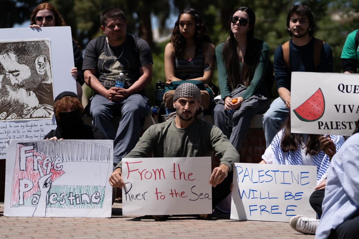 Fresno State students exercising their first amendment rights during a sit-in demonstration in solidarity of the Palestinian community on May 1. 