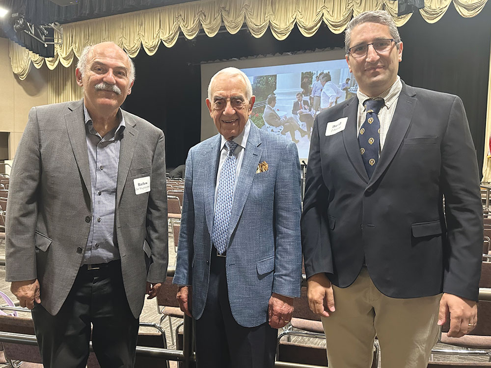 Left to right: Prof. Barlow Der Mugrdechian, guest speaker Ken Khachigian, and Dr. David Zakarian.