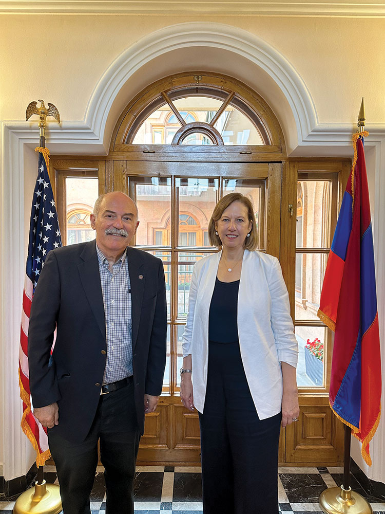 Amb. Kristina Kvien with Prof. Barlow Der Mugrdechian, in Yerevan, Armenia.