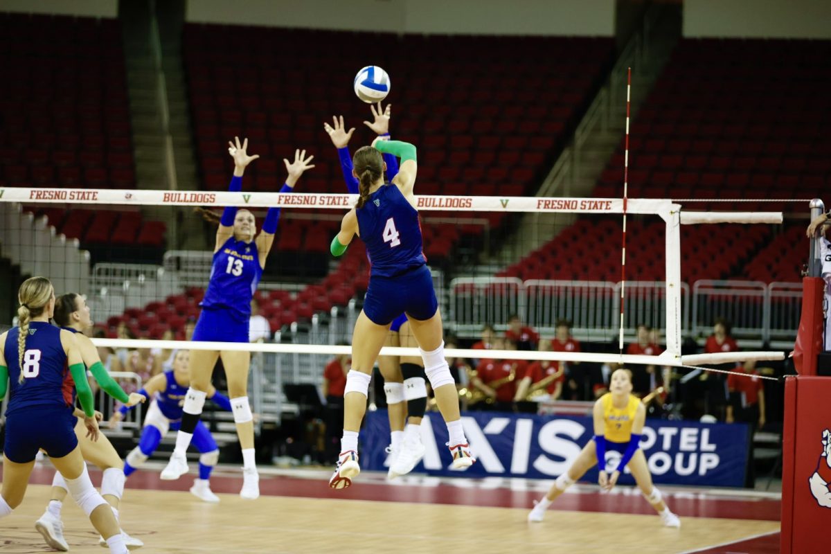 Addison Haluska (4) going in for the kill against San Jose State on September 26, 2024, at the Save Mart Center. 