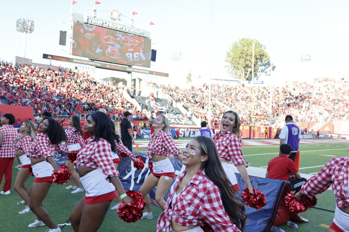 Fresno State cheerleaders at Valley Children's Stadium on Oct. 12, 2024, for Boots n' Buckles night. 