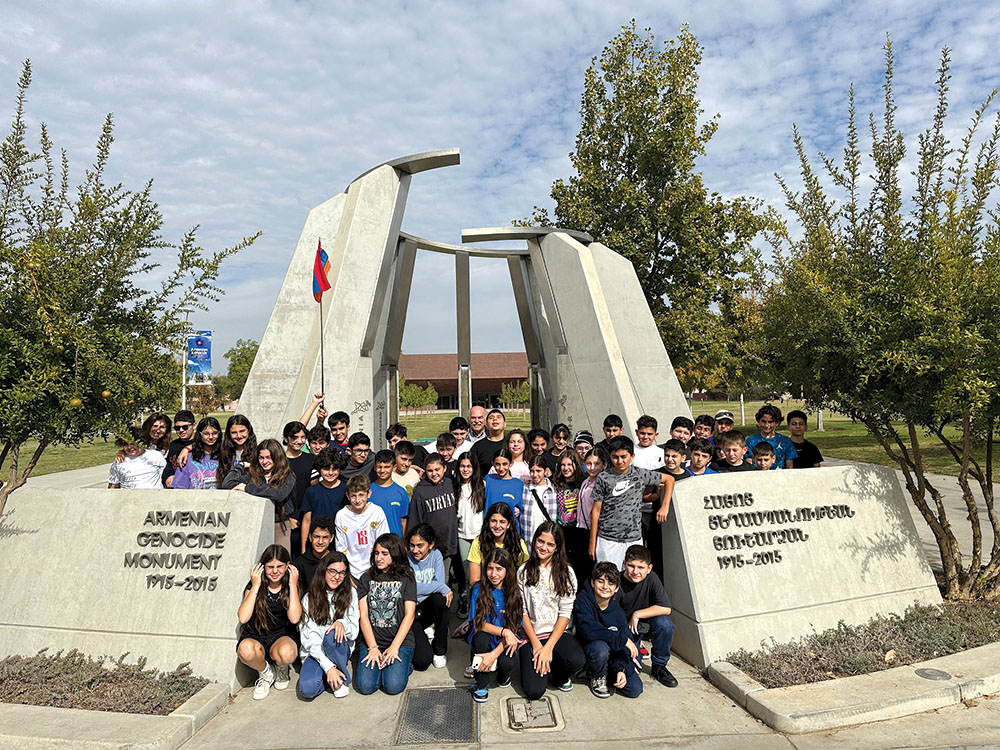 Students from Holy Martyrs Armenian High School visited the Genocide Monument at Fresno State on October 25.