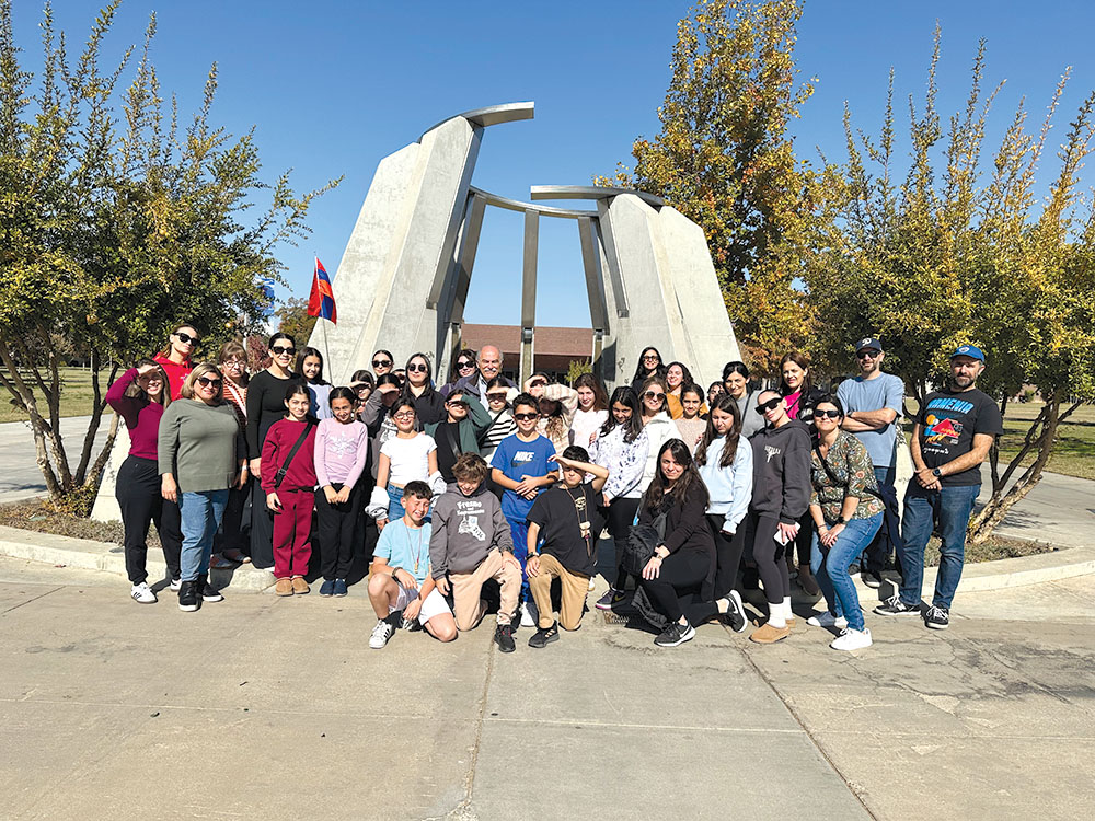 Students from the C & E Merdinian Armenian Evangelical School, located in Sherman Oaks, California, visited the Fresno State campus on Friday, November 8. Prof. Barlow Der Mugrdechian spoke to the students on the background of the Armenian Genocide Monument.