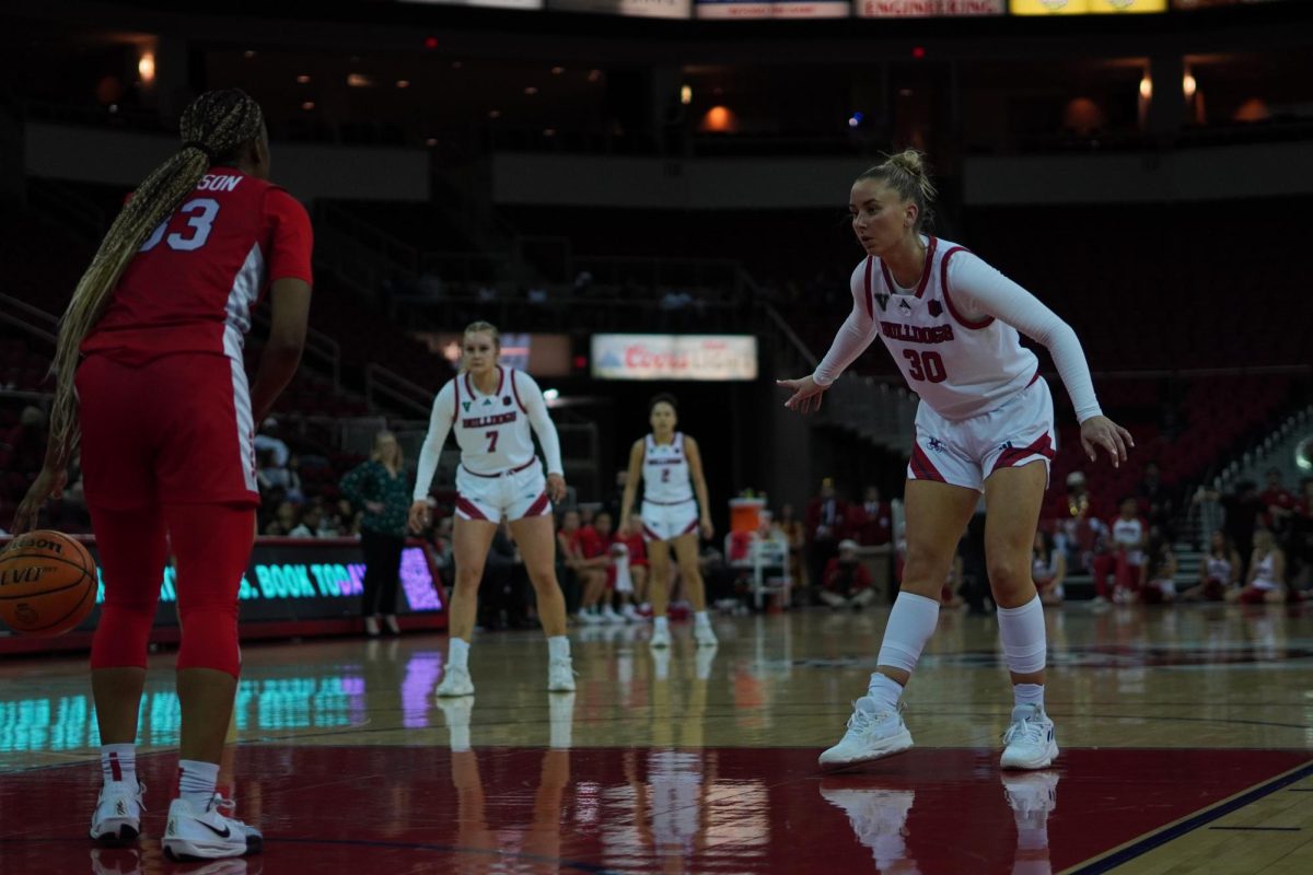 Fresno State forward Kylee Fox looks to pressure on the defensive end against the University of Nevada, Las Vegas on Jan. 22 at the Save Mart Center.