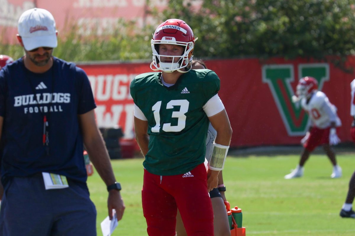 Fresno State starting quarterback E.J. Warner at practice during fall camp.