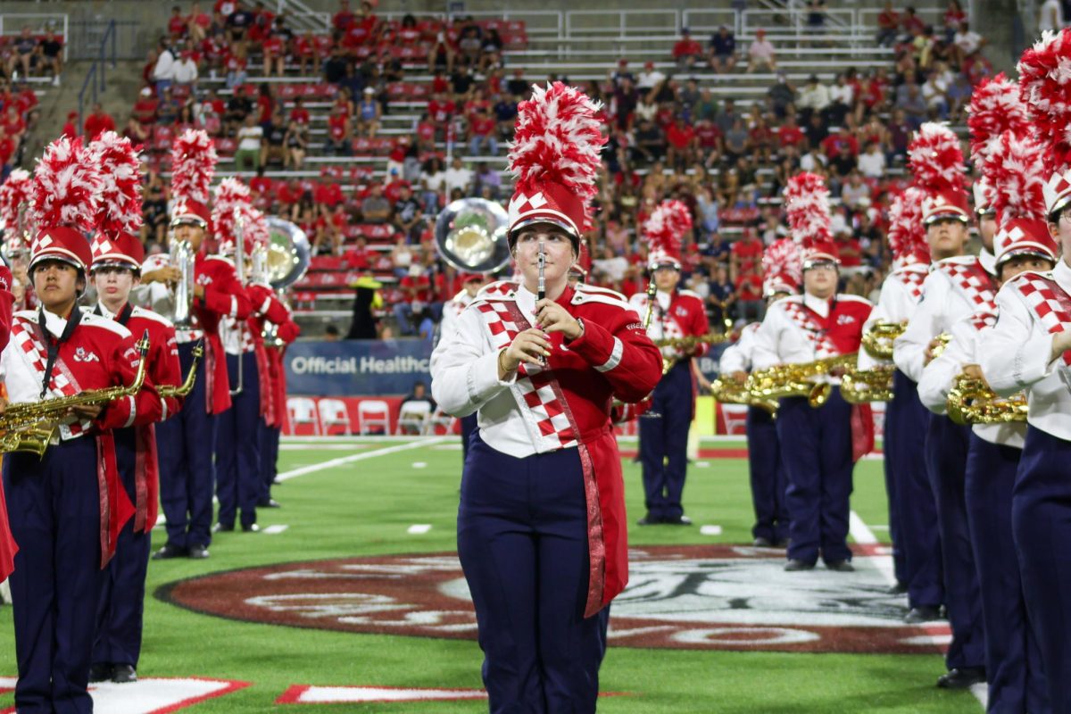 The Bulldog Marching Band on the field at Valley Children's Stadium on Aug. 30. 