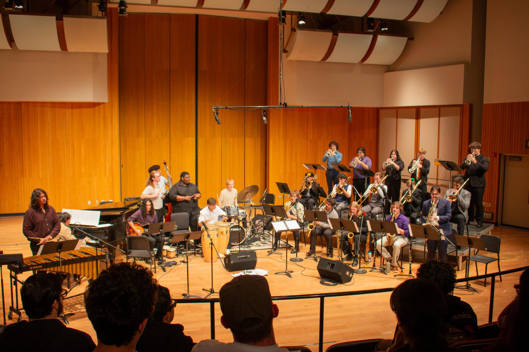 The Fresno State Jazz Orchestra is made up of 25 members (two are not pictured here). The jazz orchestra is the only college group across the state that will be performing at the annual Californian All State Music Educator Association annual conference in January.