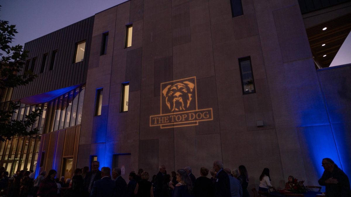 A projected sign against the Resnick Student Union at the Top Dog Awards on Oct. 23.