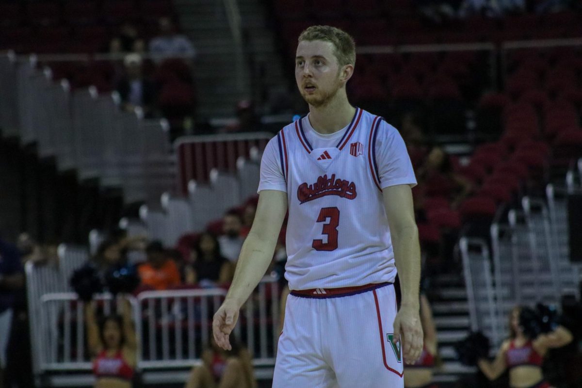 Bulldog guard Jake Heidbreder waits as a teammate shoots free throws on Nov. 3 at the Save Mart Center. Heidbreder led the Bulldogs with 19 points in Monday's win against the Fresno Pacific Sunbirds.