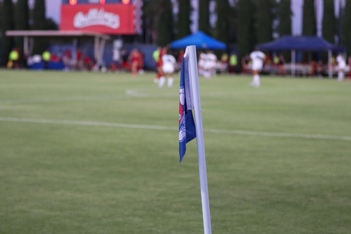 A corner flag lies still at Bulldog Soccer Stadium on Aug. 21.