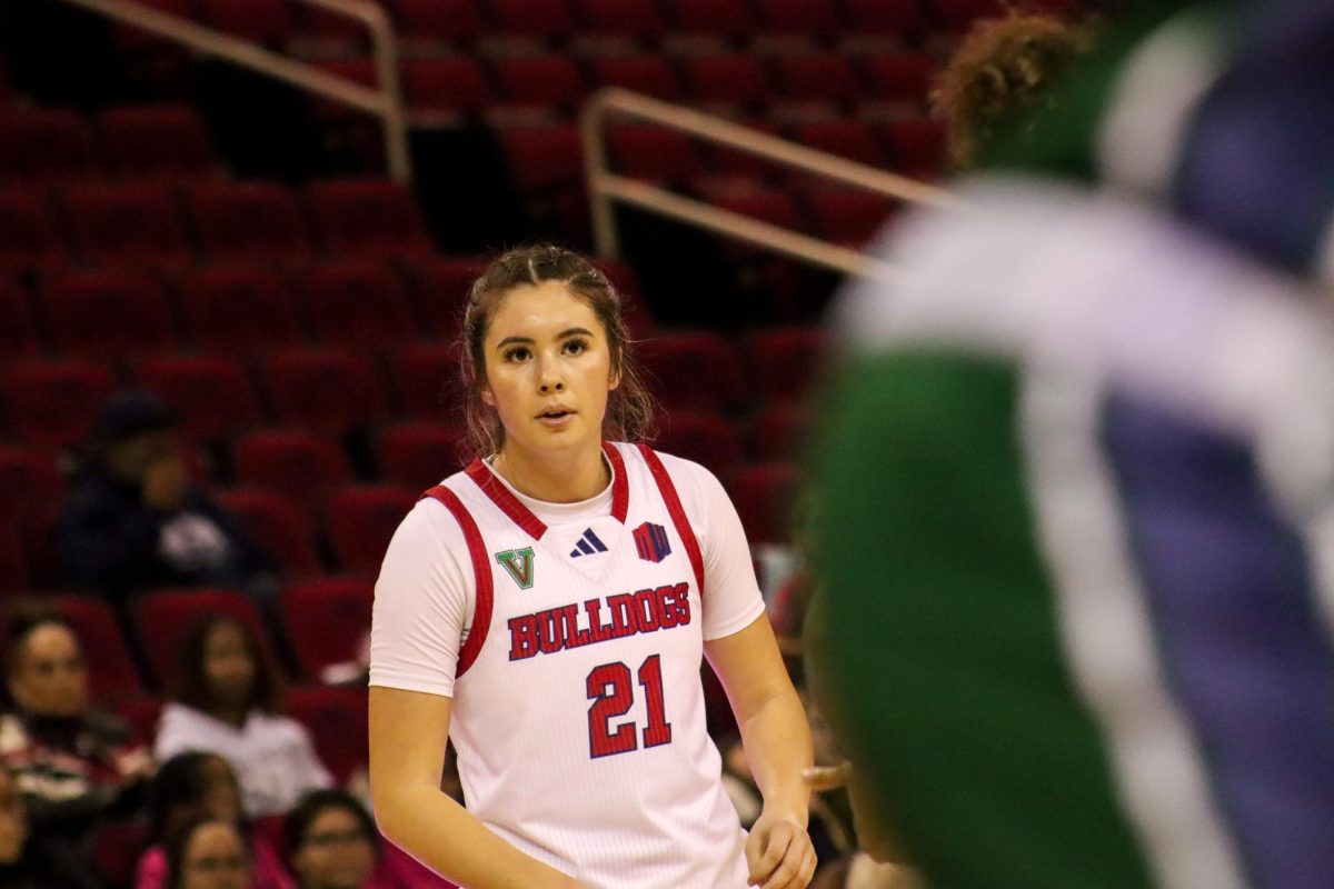Bulldogs' guard Ava Marr stands on the court on an inbounds play against the Chicago State Cougars on Dec. 13 at the Save Mart Center. Marr was named Mountain West Freshman of the Week for the third time this season, tying Taija Sta. Maria with the most Freshman of the Week honors. 