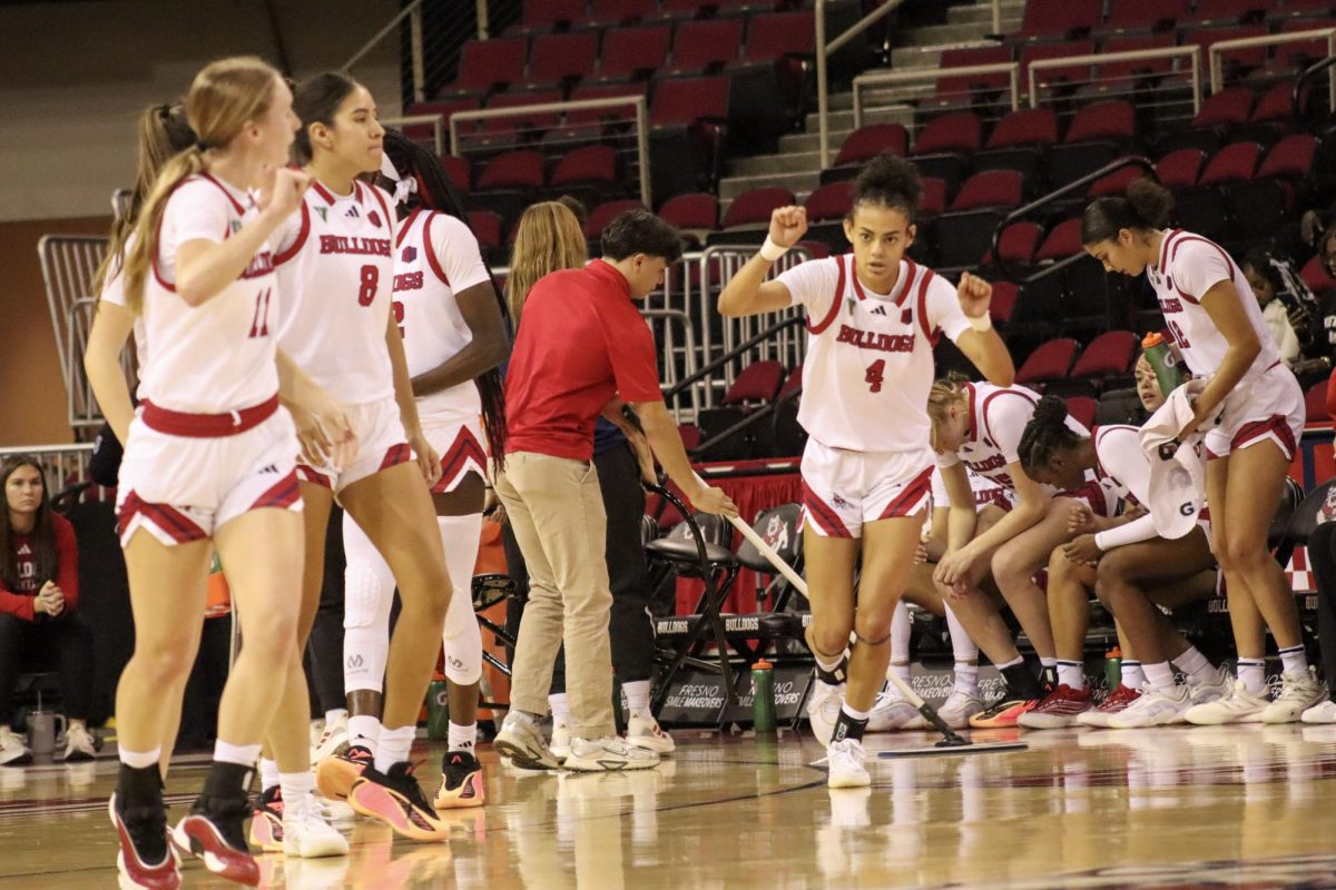 Fresno State forward Jaisa Gamble runs onto the court during a game against the Utah State Aggies at the Save Mart Center on Jan. 14. 