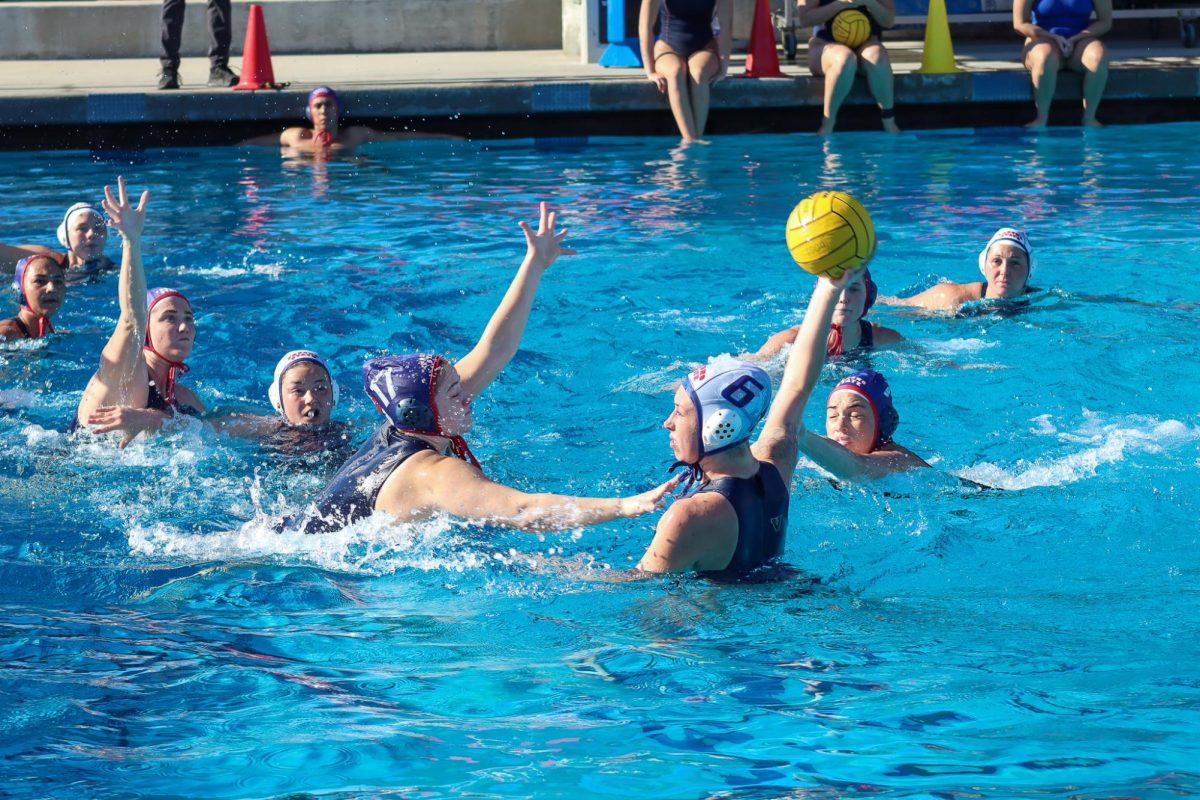 Bulldogs' attacker Hailey Andress looks to pass the ball during an open practice on Jan. 12 at the Fresno State Aquatics Center. Andress is the third-highest scorer in Fresno State history
