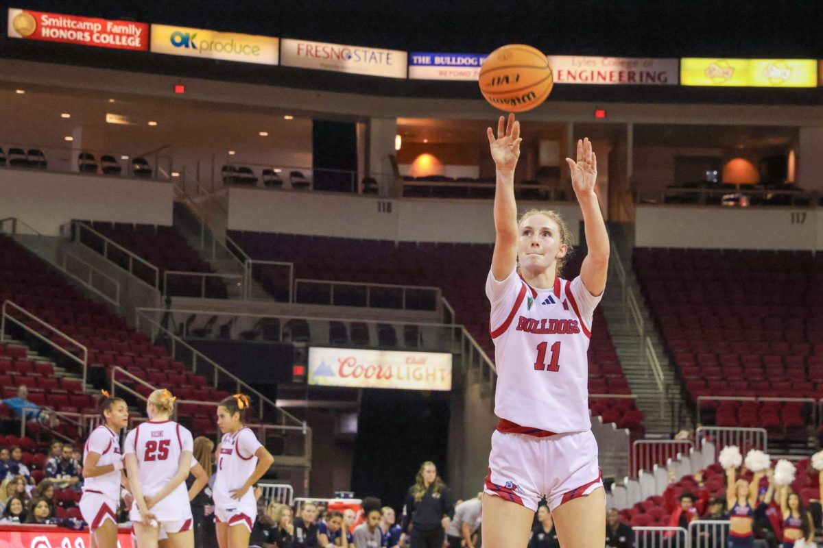 Fresno State guard Emilia Long shoots a free throw during a game against the University of Nevada, Reno at the Save Mart Center on Feb. 7.