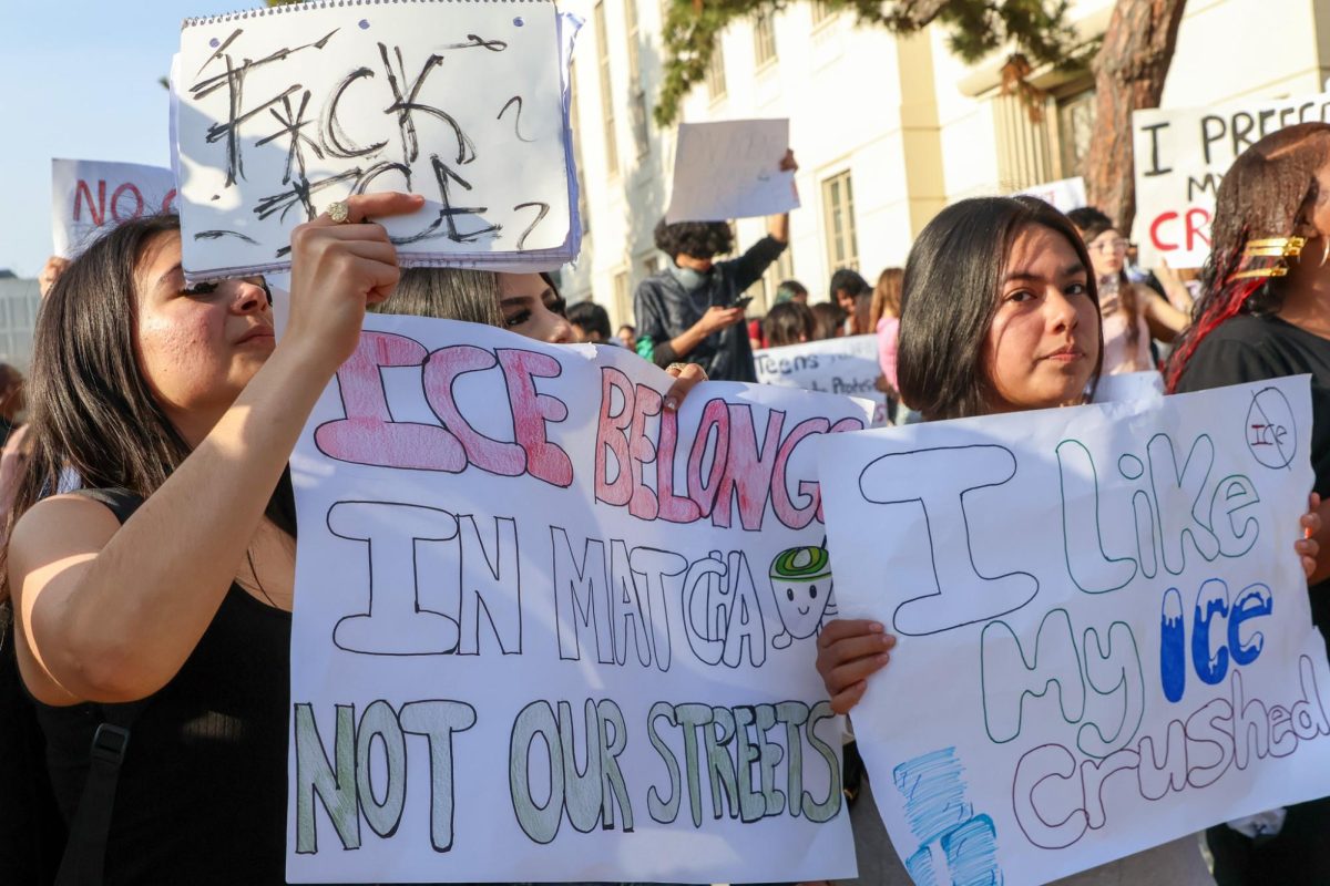 High school Anti-ICE protest at the Fresno Unified School District Education Center on Jan. 30.