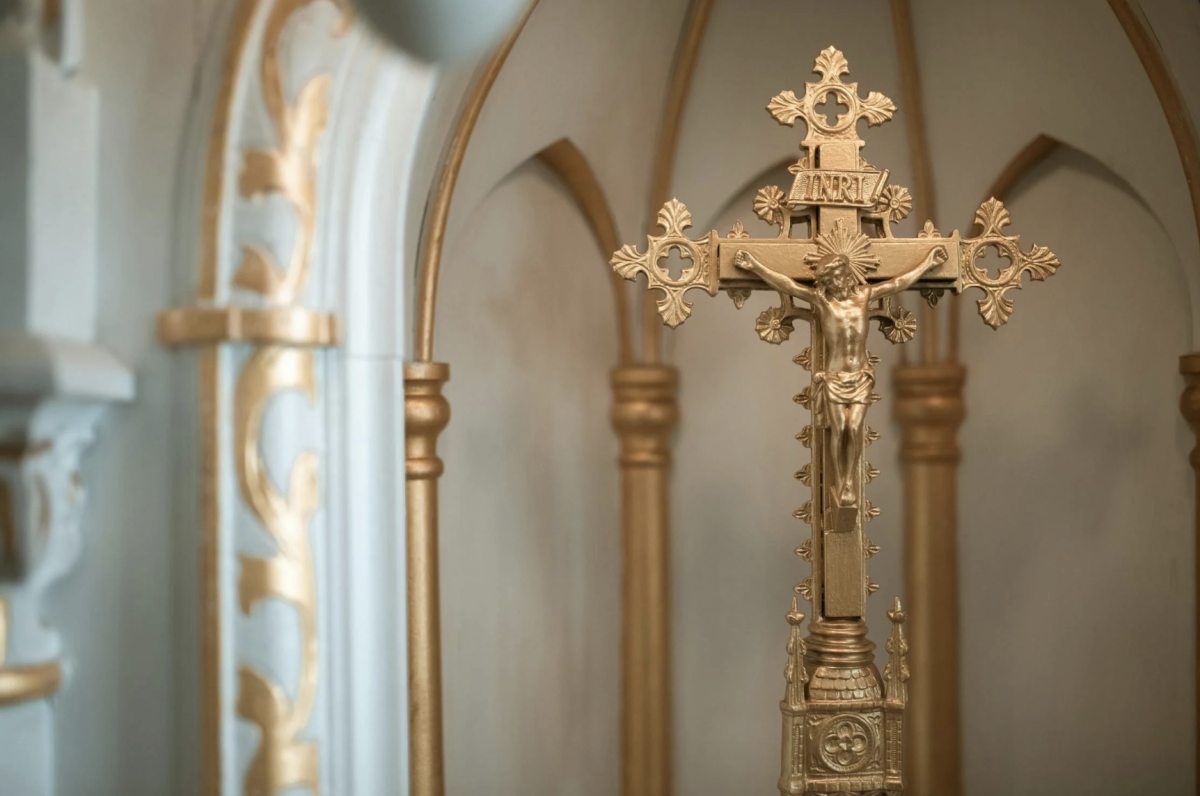 A gold crucifix.