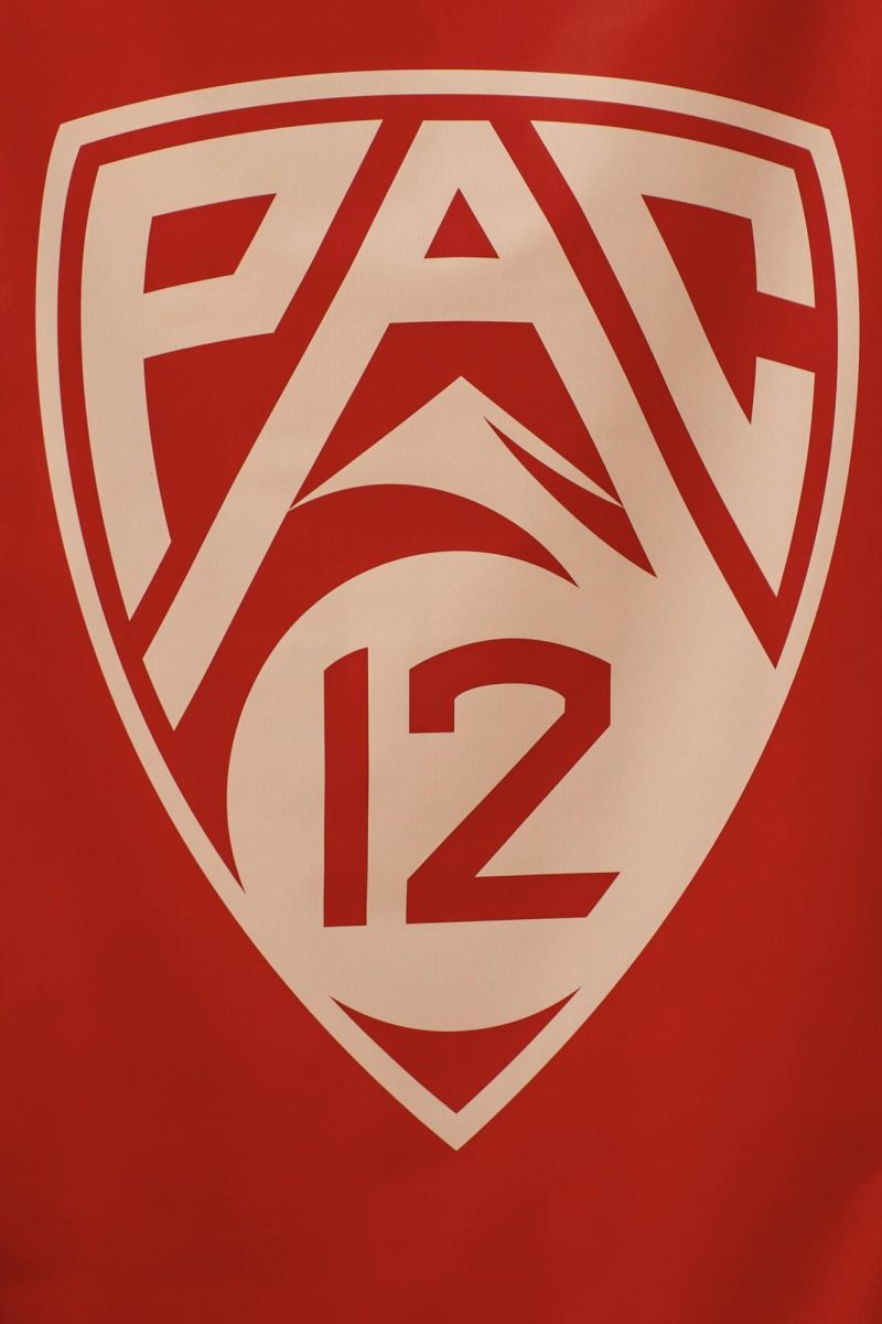 The Pac-12 logo stands in the Fresno State North Gym.