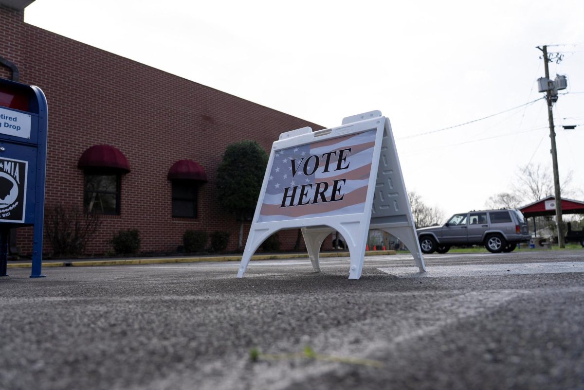 A voting sign is displayed at the entrance of a voting precinct during a special election in Georgia to fill a seat in its 14th congressional district, which was left vacant when Republican Representative Marjorie Taylor Greene resigned in January, in Dalton, Georgia, U.S. March 10, 2026. REUTERS/Alyssa Pointer