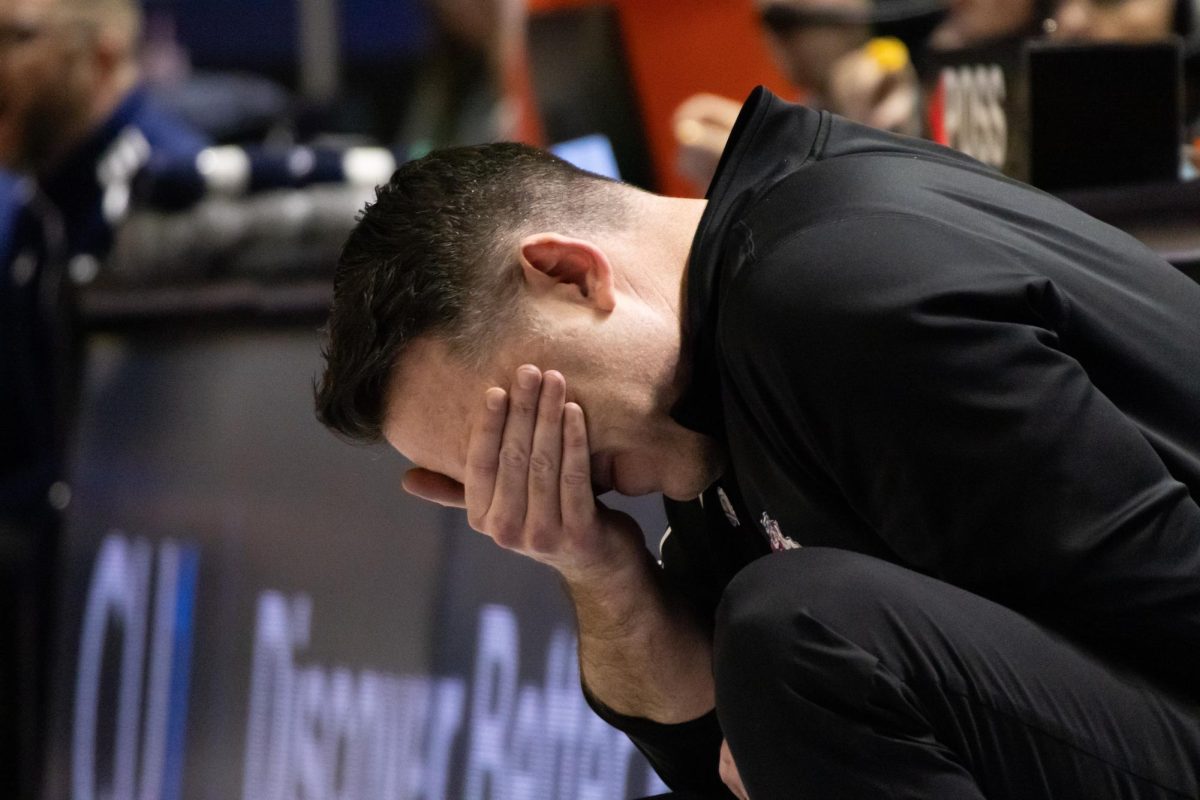 Ryan McCarthy rubs his eyes during the Bulldogs' struggles in the third quarter.