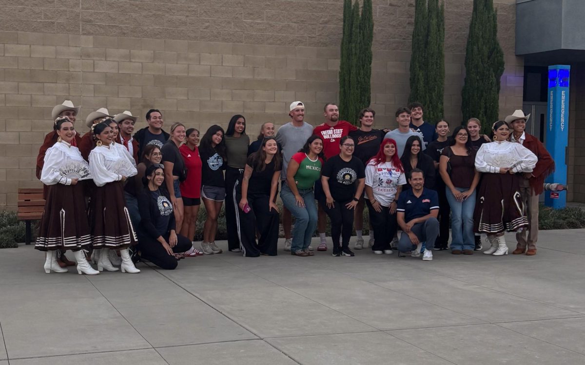 Los Danzantes de Aztlan were joined by the athletes at the Student-Athlete Village for Hispanic Hertiaage Month celebration/La Voz
