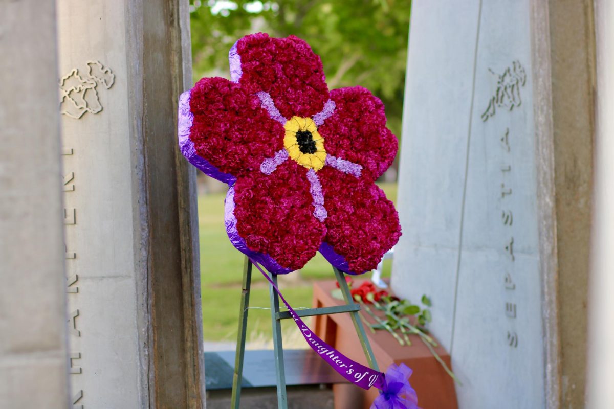 Purple flowers formed in the shape of the forget-me-not, a symbol of the Armenian Genocide.