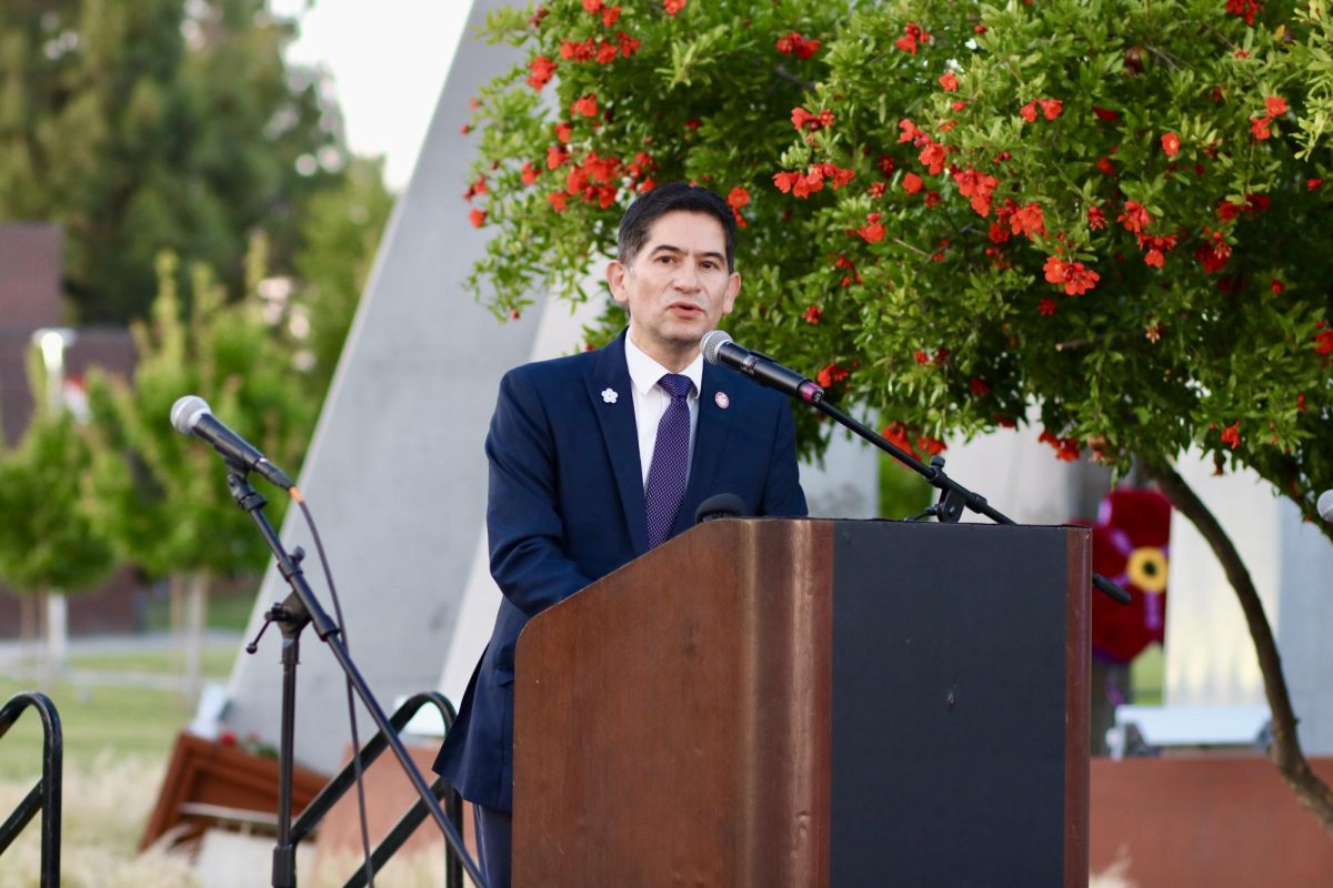 President Saul Jiménez-Sandoval gives a speech at the Armenian Genocide commemoration ceremony. 