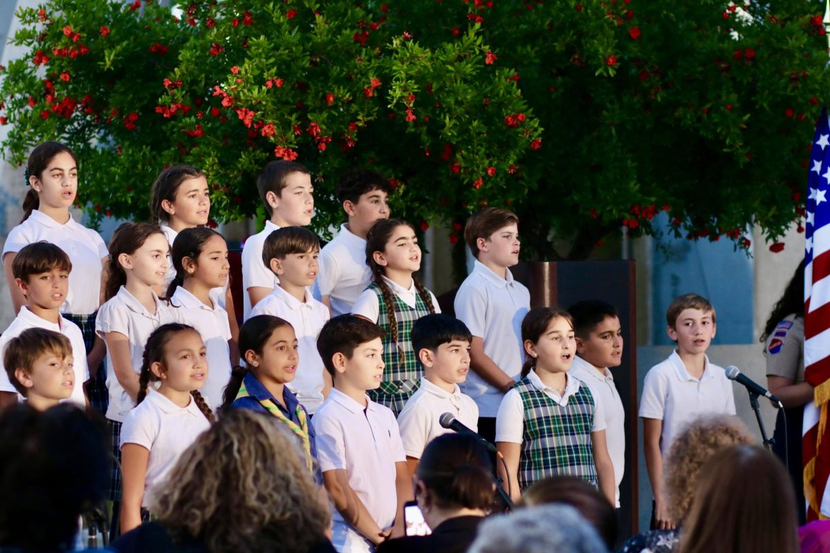 Students from the Charlie Keyan Armenian Community School sing national Armenian songs.
