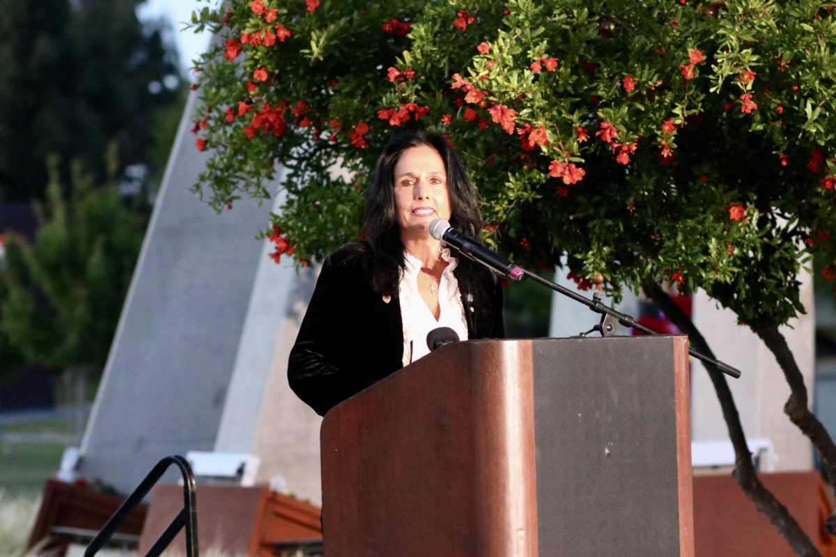 Keynote speaker and filmmaker, Ani Hovannisian, speaks at the Armenian Genocide commemoration ceremony. 