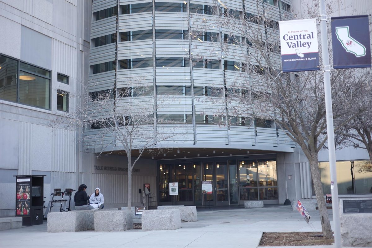 The entrance to the Fresno State Library on Jan. 16.
