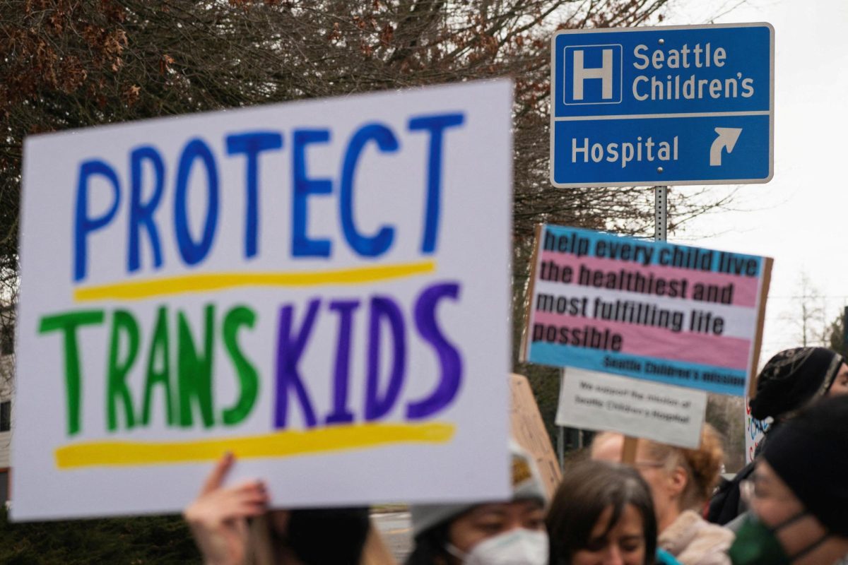 Demonstrators gather for a rally in support of trans youth at Seattle Children's hospital, following U.S. President Donald Trump's executive order that denies federal funding for pediatric gender-affirming care, in Seattle, Washington, U.S. February 8, 2025. REUTERS/David Ryder